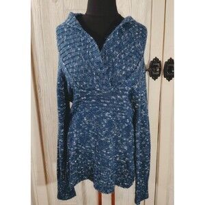 YARN ART SWEATER Size L Blue With Multi-Color Spots Shawl Collar Pull-Over